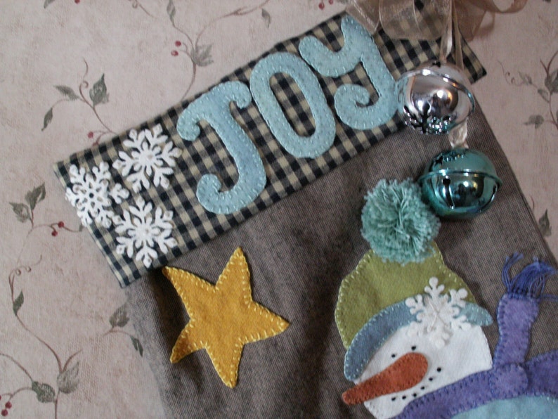 Wool Applique Snowman Christmas Stocking Etsy