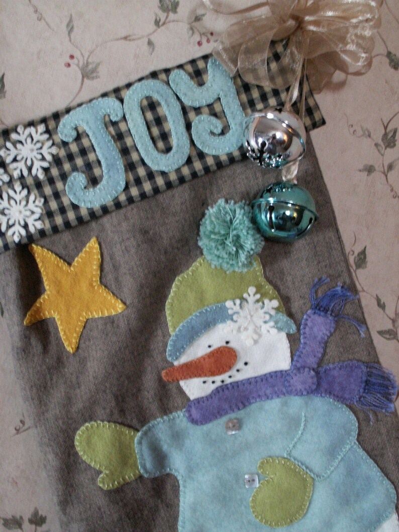 Wool Applique Snowman Christmas Stocking Etsy