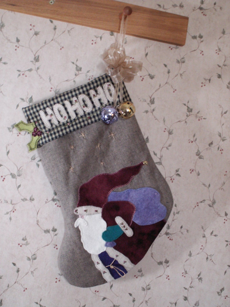 Wool Applique Santa Christmas Stocking Etsy