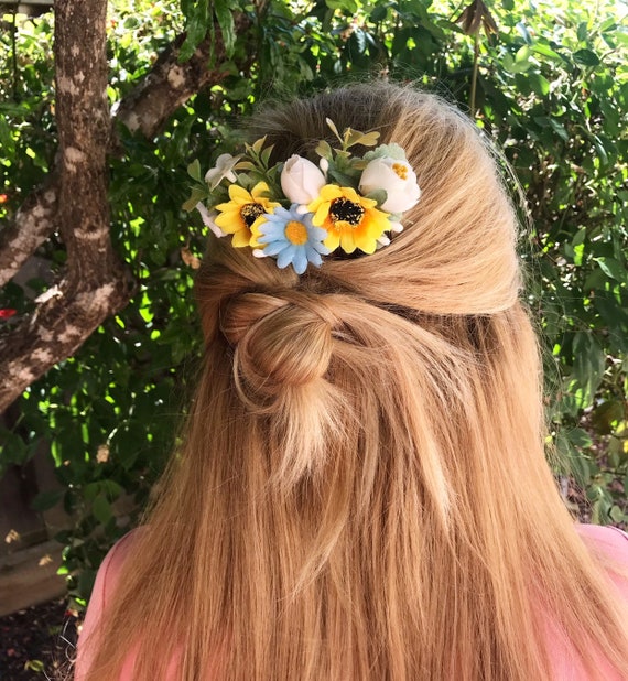 Sunflower Floral Hair Comb Sunflower Hair Accessories Bridal Party Sunflower Floral Hair Combs Sunflower Flower Girl Hair Accessory