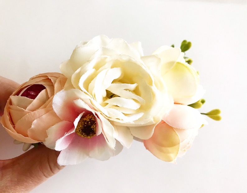 Ivory Flower Hair Clip Blush Colored Floral Hair Clips for Bridesmaids Flower Crown for Bride Peony Floral Clips Pink Bridal Hair Clip