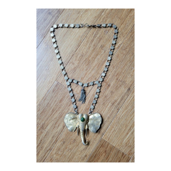 Pauline Rader Vintage Goldtone Elephant Statement Designer Pendant Necklace