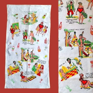 Vintage 50s Offensive Nudie Pin Up Girl KitchenTea Towel New?
