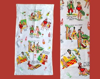 Vintage 50s Offensive Nudie Pin Up Girl KitchenTea Towel New?