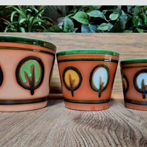 Three Inarco Japan Tree Cactus Design Pottery Plant Holders