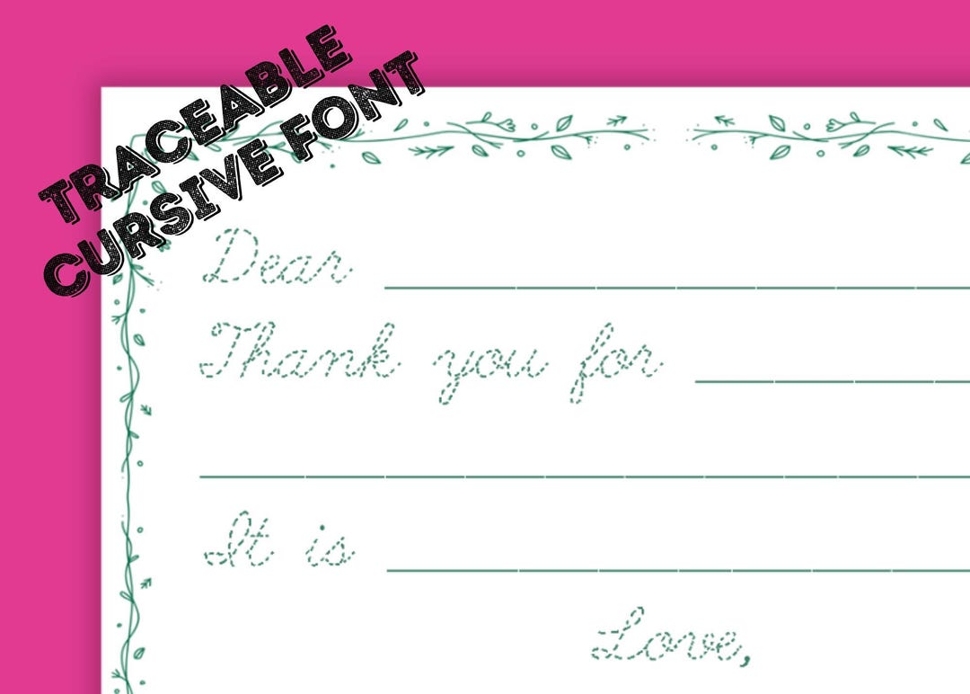 Personalized Cursive Thank You Notes | Traceable Lettering, Ivy Border ...