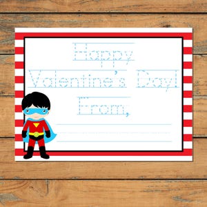 Superhero Valentine&#39;s Day Cards, Valentines with Superhero, Valentines with a Traceable Message for Kids, Cute Superhero Valentines Cards