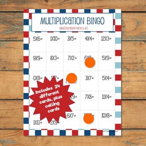 Multiplication Bingo (Multiplication Facts 0-12), Class Set of Multiplication Fact Bingo, Grade 3 Math Bingo Set - Instant Download