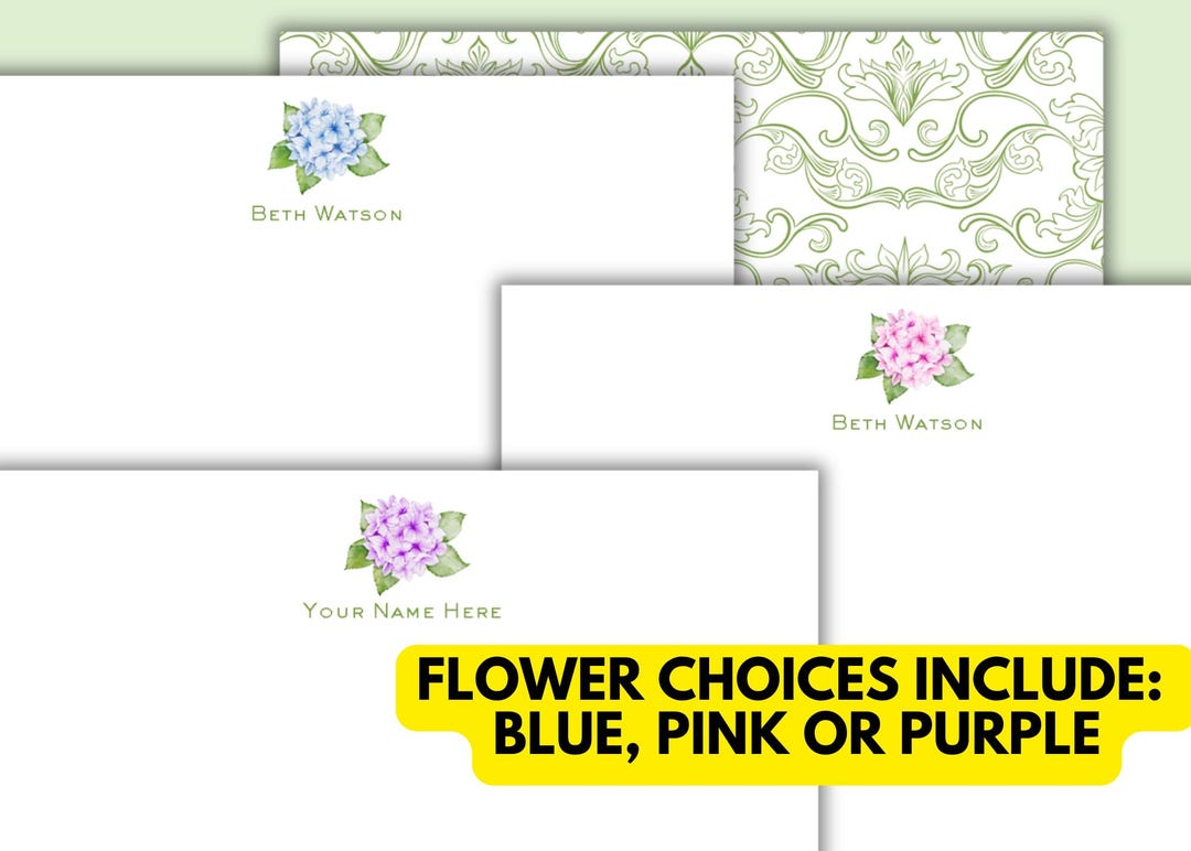 Hydrangea Stationery Custom | Blue, Pink or Purple | Personalized ...