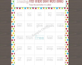 First Grade Sight Word Bingo with Words to Trace, Sight Word Bingo with Tracing Words (24 Different Cards and Calling Cards Included)