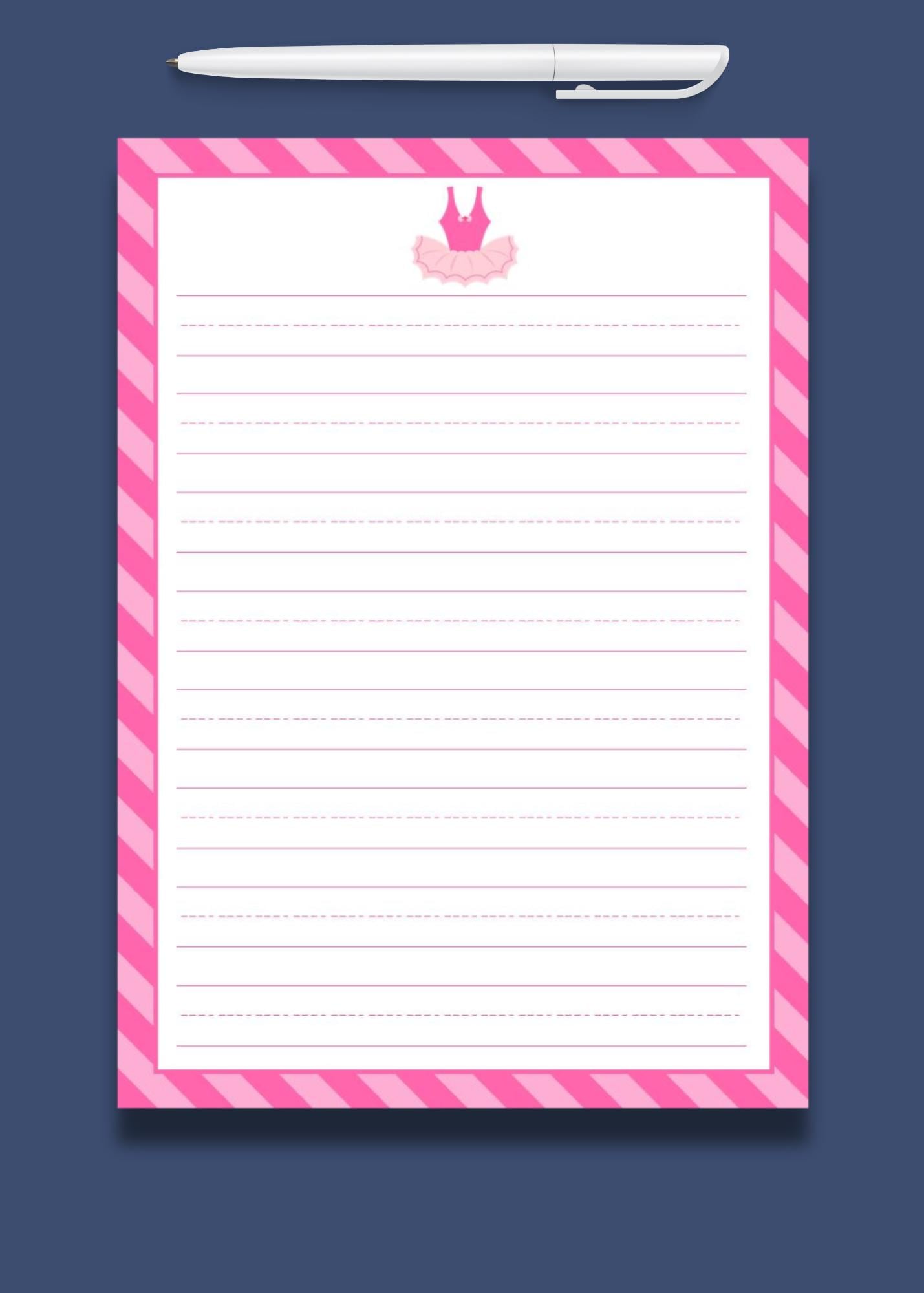 Ballet Note Border Pink Lined Ballet Note Cards | Pink Ballerina Stationery With Lines (12 ...