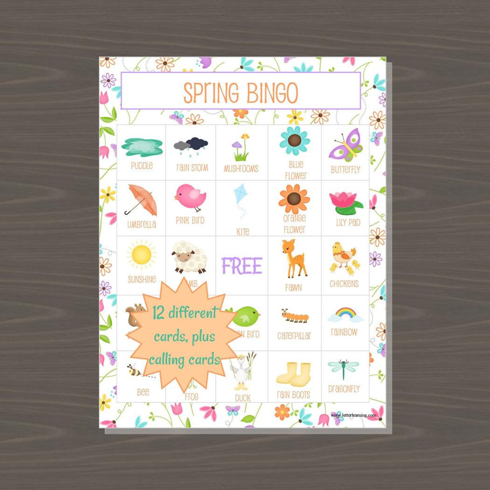 Spring bingo game printable spring bingo board game for kids 12