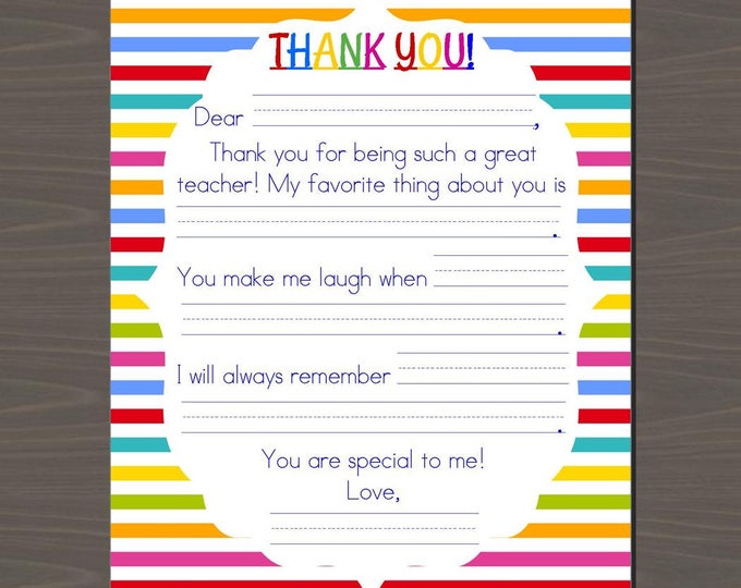 Teacher Appreciation Printable Kids Letter to Teacher - Etsy