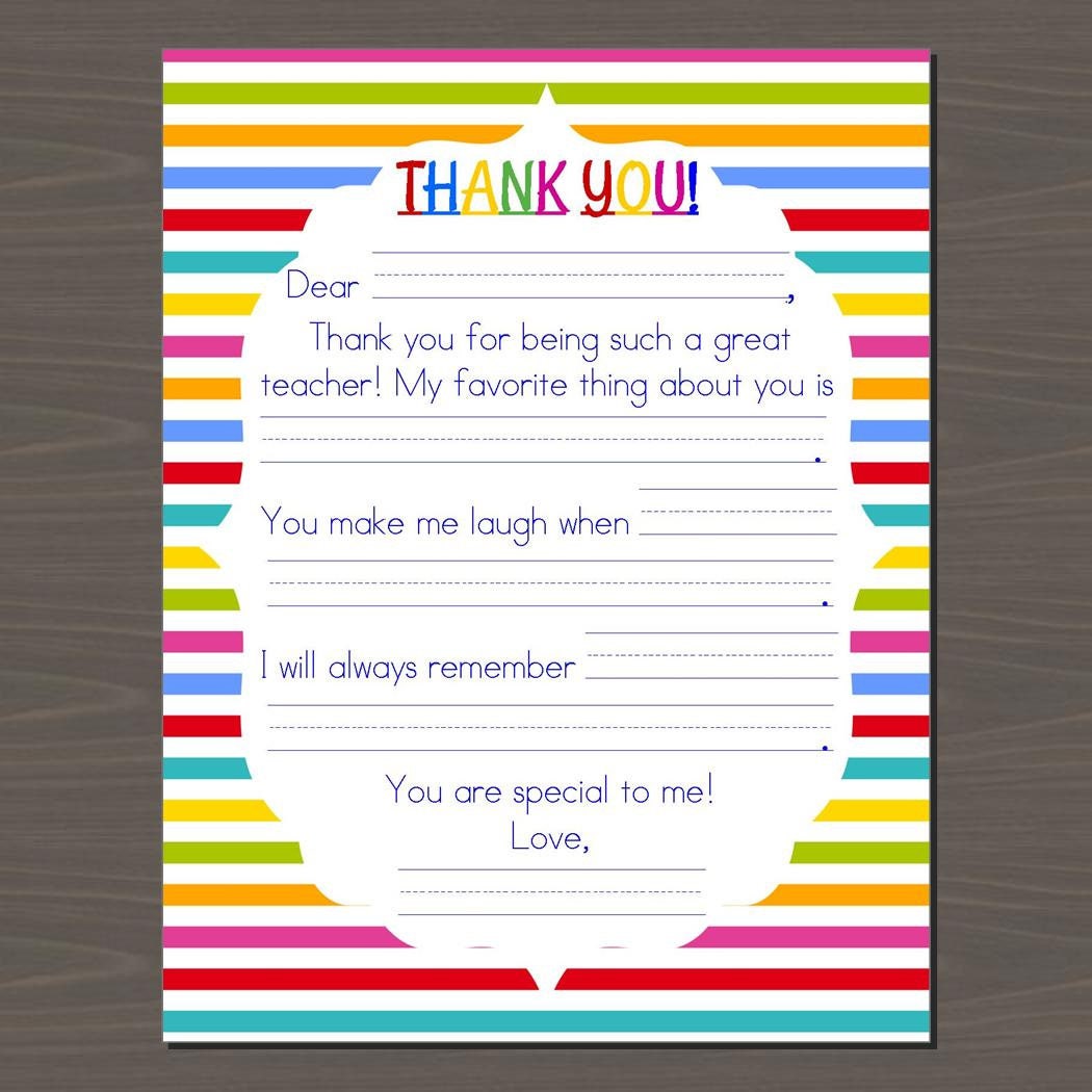Teacher Appreciation Printable, Kids Letter to Teacher, Teacher Thank