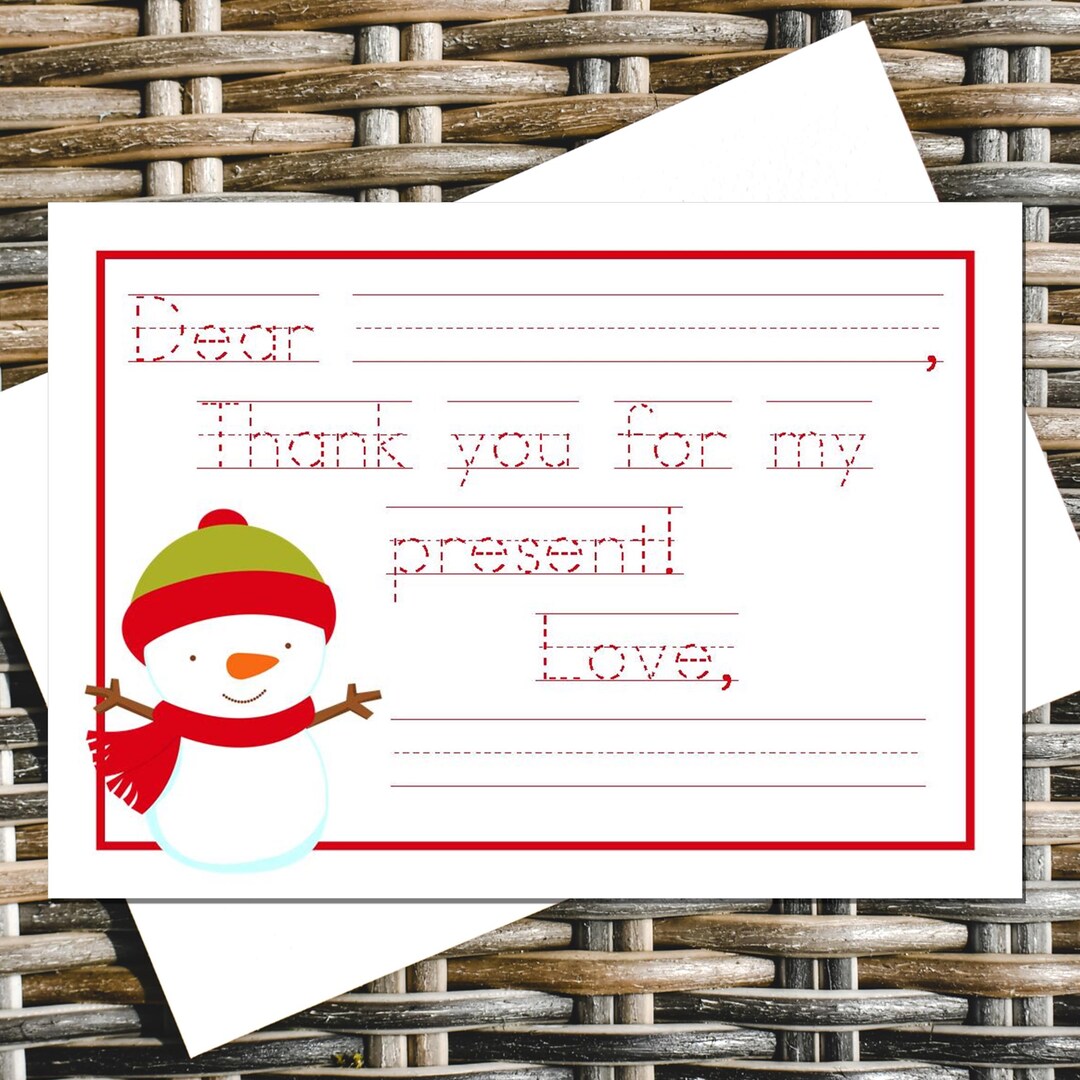 Snowman Christmas Thank You Cards for Kids: Traceable Handwriting (12 ...