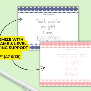 Personalized Kids Thank You Cards | Pink & Blue Preppy Stationery | Traceable Thank You Notes | Fill-in-the-Blank Thank You Cards | 10 Cards