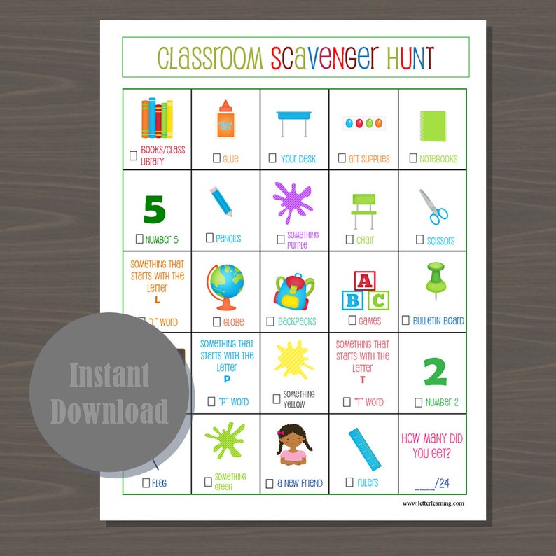 Classroom Scavenger Hunt, Back to School Ice Breaker, Fun Scavenger