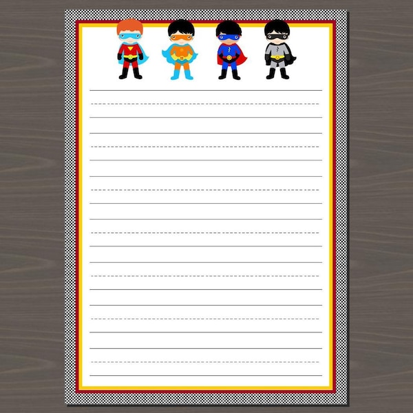 Lined Superhero Note Cards, Superhero Stationery Set, Printable Superhero Thank You Notes