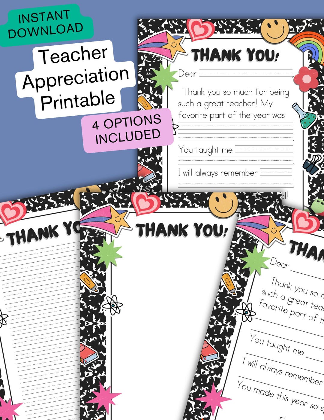 Teacher Appreciation | End of Year Teacher Thank You Notes | 4 Versions ...