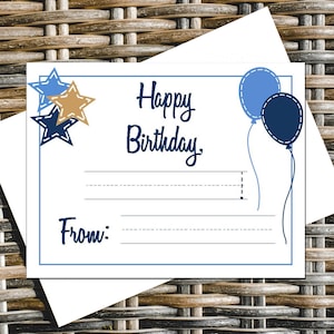Happy Birthday (Blank) Note Cards, Fill in the Blank Birthday Notes for Kids, Gift Tags with Guide lines, Present Tags (Set of 12)