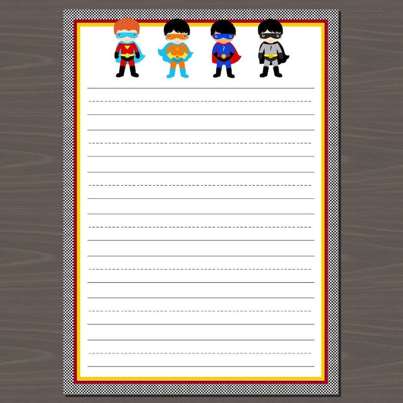 Lined Superhero Note Card Set, Lined Stationery with Superheroes includes 12 cards and envelopes, Super Hero Thank You Notes for Kids image 1