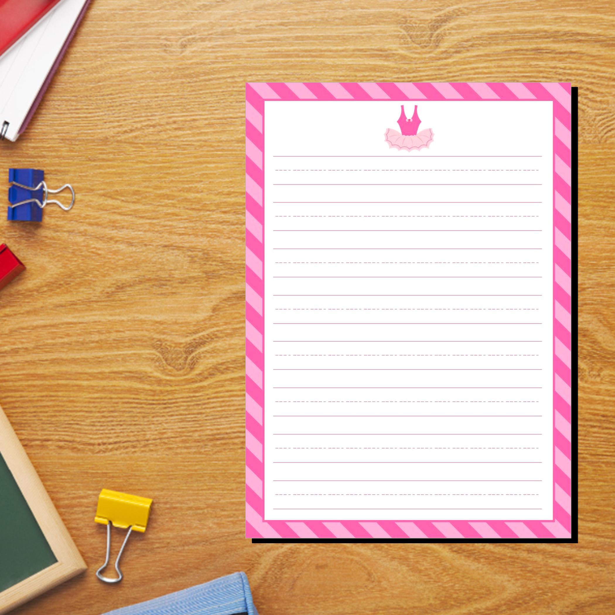 Ballet Note Border Pink Lined Ballet Note Cards | Pink Ballerina Stationery With Lines (12 ...
