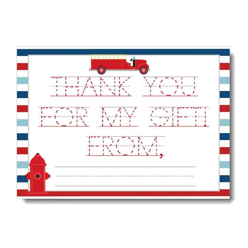 Firetruck Thank You Notes for Kids, Fire Truck Thank You Cards, Fireman Thank You, Firefighter Thank You Notes, 12 Cards Envelopes image 2