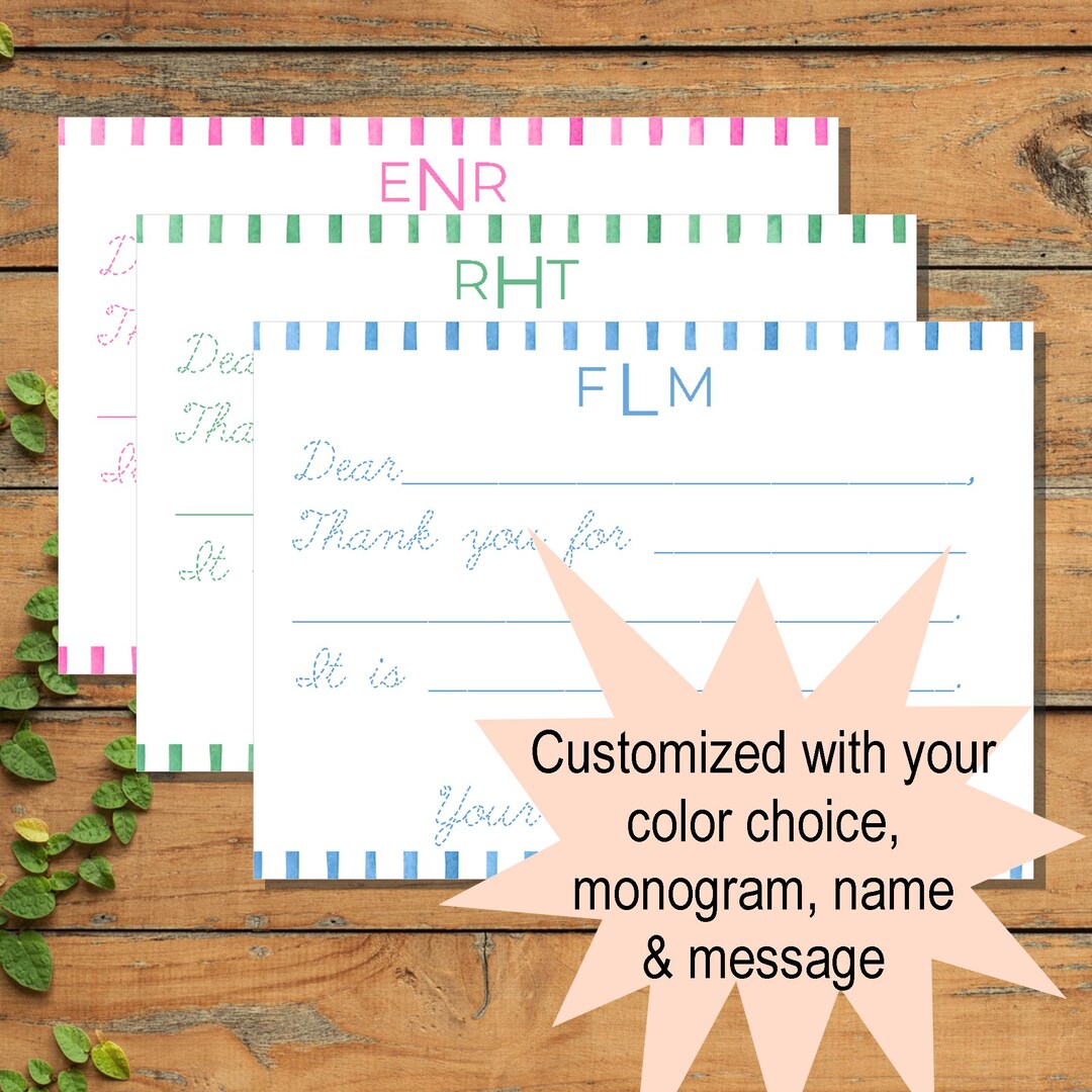 Please Note Cursive Custom Cursive Thank You Notes, Kids Monogram With Cursive Note Card ...