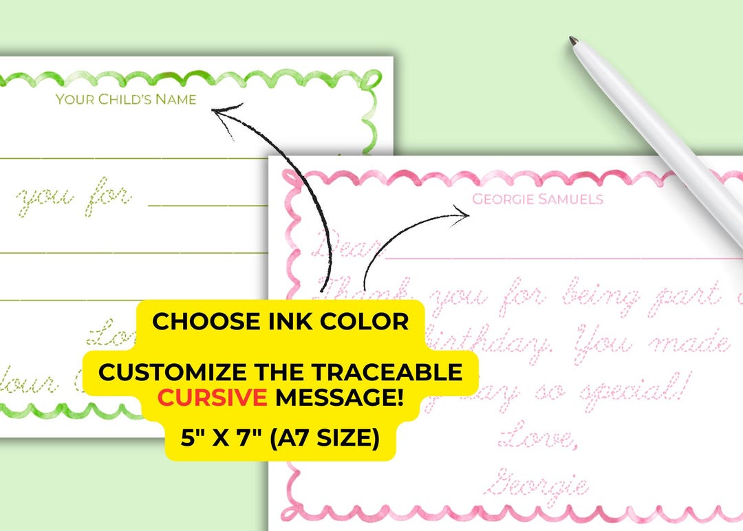 Traceable Notes Personalized Cursive Thank You Notes | Kids Traceable Notes With ...