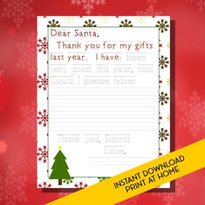 Carta a Papá Noel con letras trazables, carta infantil a Papá Noel para trazar, carta personalizada para Papá Noel para imprimir