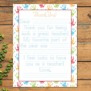 Teacher Appreciation Letter, End of Year Teacher Appreciation Printable Note, Letter to a Teacher | Instant Download