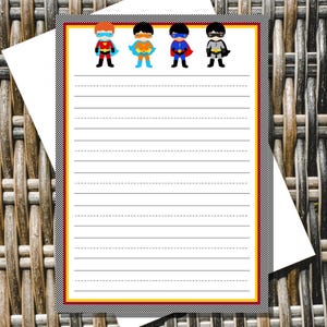 Cartes de correspondance super-héros ligné, lot de papeterie super-héros, notes de remerciement super-héros imprimables