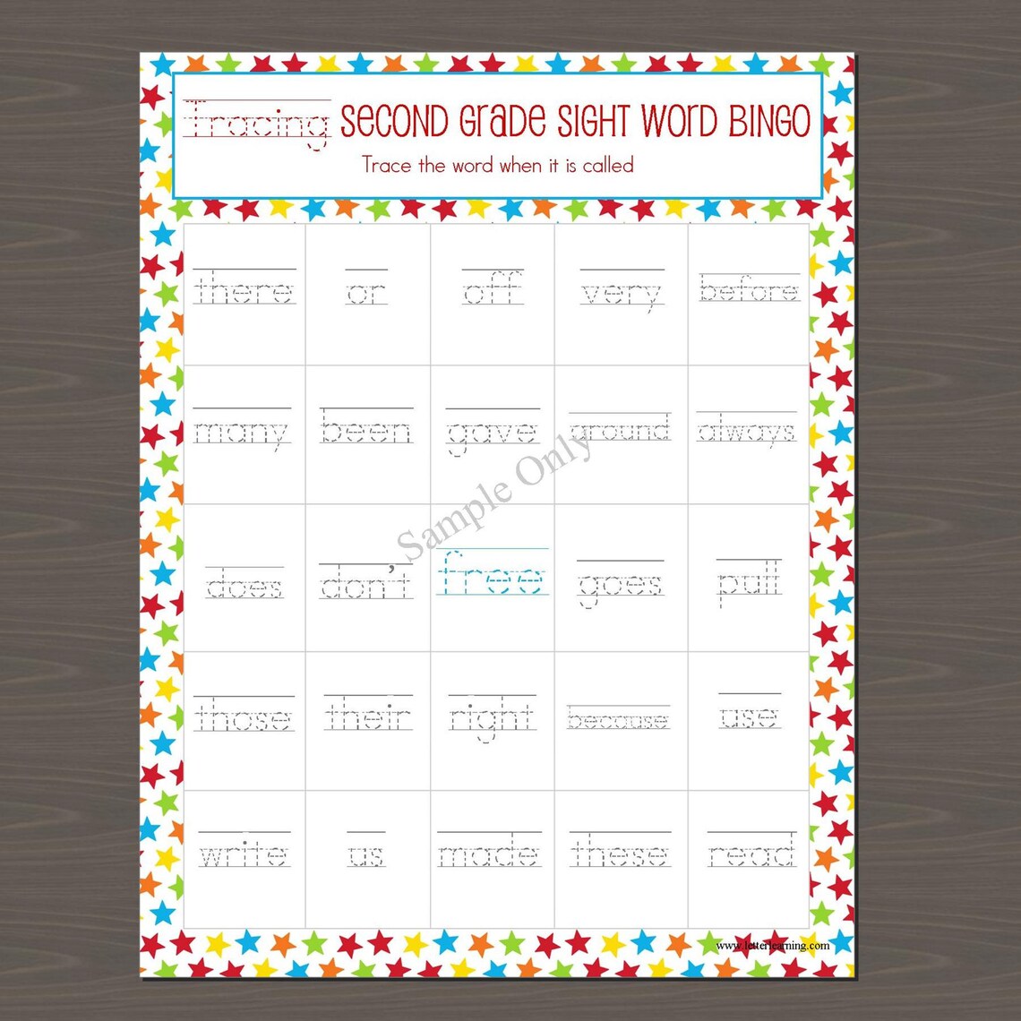 Sight Word Bingo for 2nd Grade, Tracing High Frequency Word Bingo for ...
