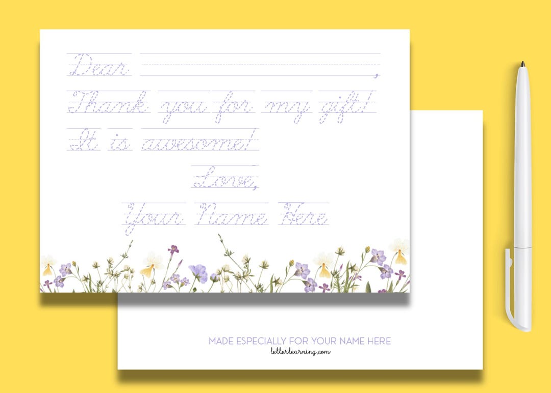 Cursive Thank You Cards With Traceable Message | Wildflowers Cursive ...