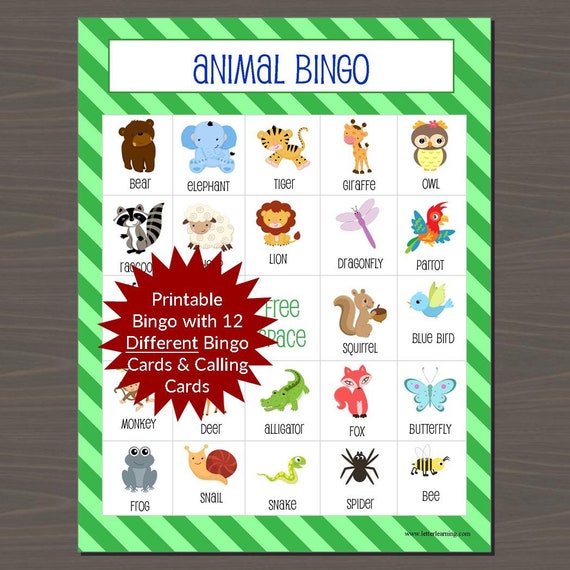 Printable animal bingo game