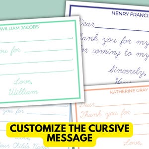 Cursive Thank You Cards | Traceable Cursive Handwriting Practice | Cursive Stationery Set Customized with Name, Message and Color | 10 Cards