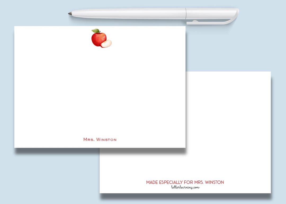 Custom Apple Note Card Set | Teacher Appreciation Stationery | Red ...