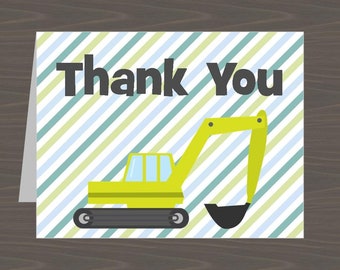 Construction Digger Thank You Notes, Digger Thank You Cards, construction party thank you card set, 12 Cards + Envelopes Included