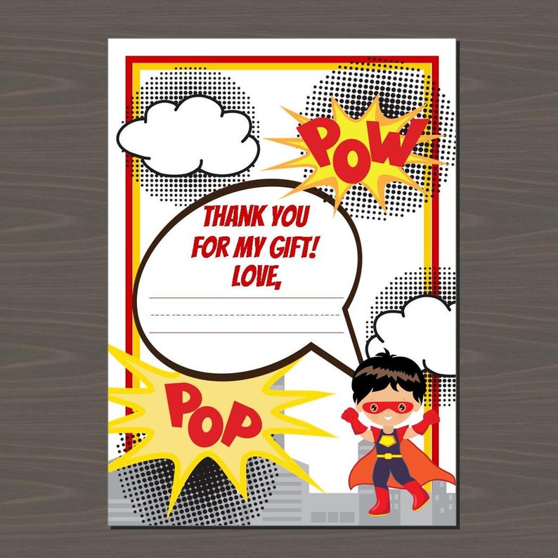 Superhero Thank You Notes, Comic Book Thank You, Superhero Stationery, Superhero Thank You, POW Thank Yous 12 Cards and Envelopes Included image 1