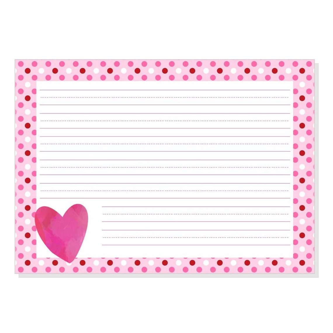 Valentine's Lined Note Card Set Pretty Pink Heart Lined Etsy