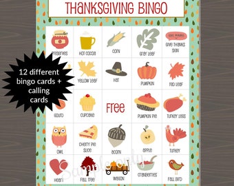 Printable Thanksgiving Bingo Game: 12 Unique Cards (PDF)