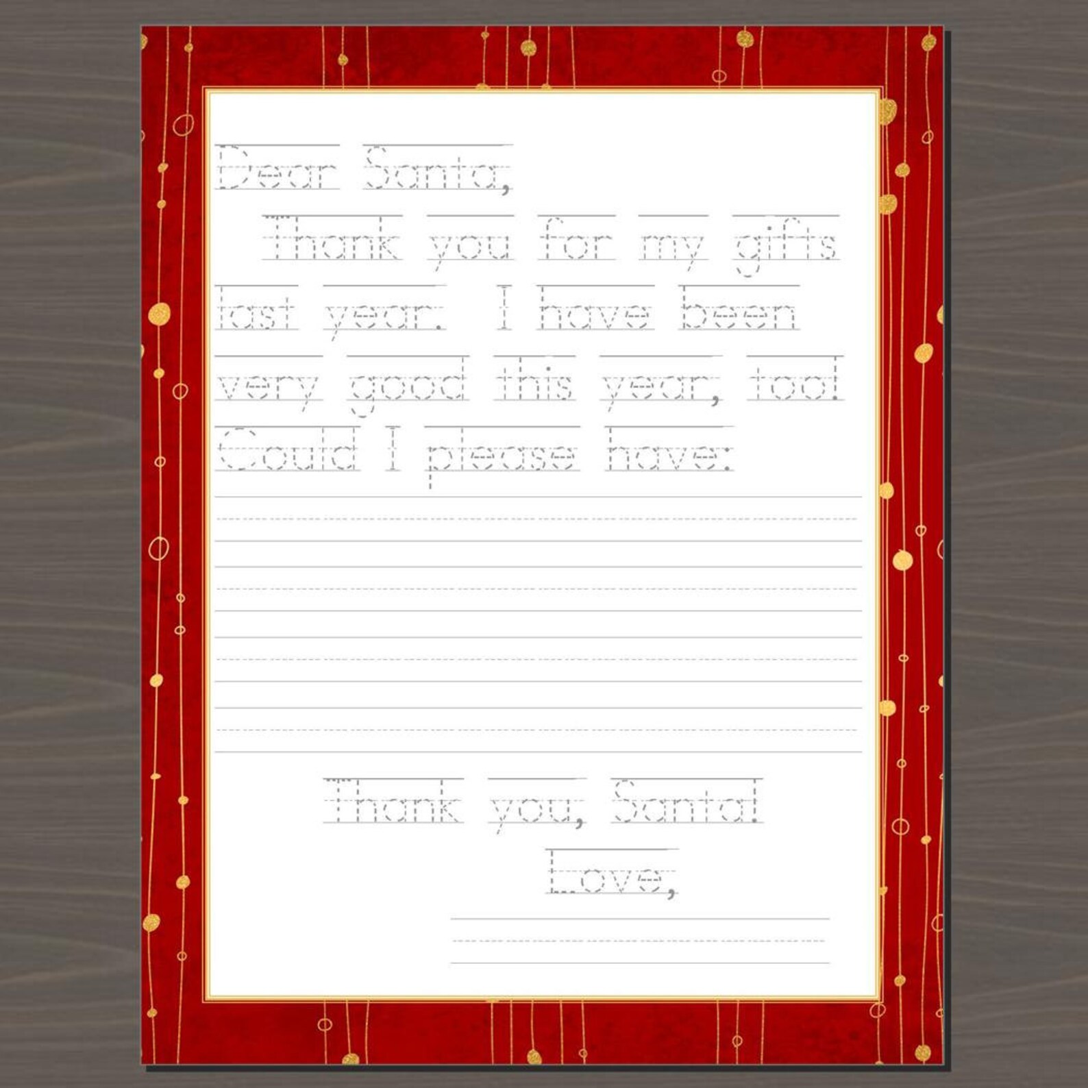 Letter to Santa With Traceable Words Print Your Letter to Etsy