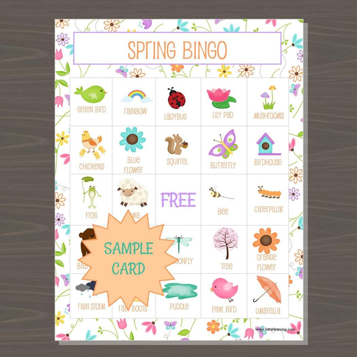 Spring bingo game printable spring bingo board game for kids 12