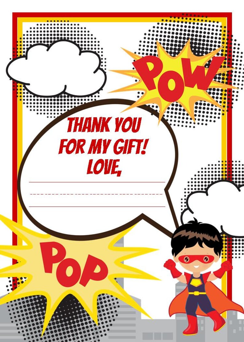 Superhero Thank You Notes, Comic Book Thank You, Superhero Stationery, Superhero Thank You, POW Thank Yous 12 Cards and Envelopes Included image 2