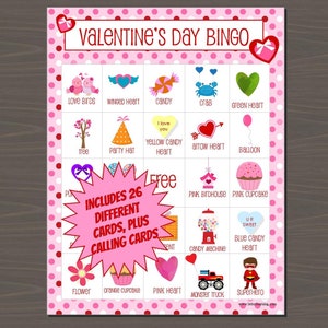 Valentine's Day Bingo Class Set of Valentine Bingo Instant Download, Includes 26 Different Cards, Plus Calling Cards image 2