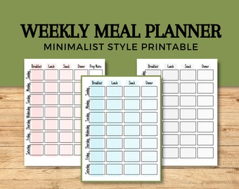 Weekly meal planning printable | Minimalist meal planner | Printable meal plan | Printable menu template | Meal prep | Reduce food waste