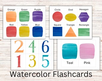 Watercolor Flashcards | Preschool Flashcards | Flashcards for Toddlers | Classroom Decor | Homeschool Printable