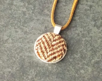 Harris tweed pendant necklace brown herringbone