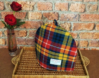 Harris Tweed tea cosy, teapot cover bright tartan plaid fabric wedding anniversary gift
