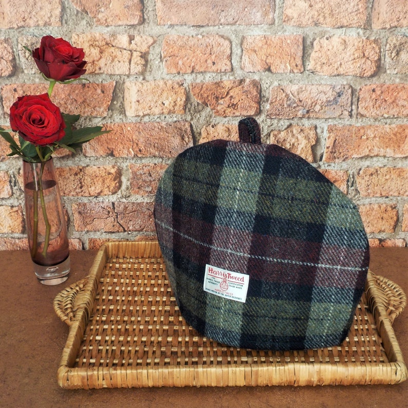 Harris Tweed Tea Cosy Wine Red Olive Green Tartan Fabric Etsy